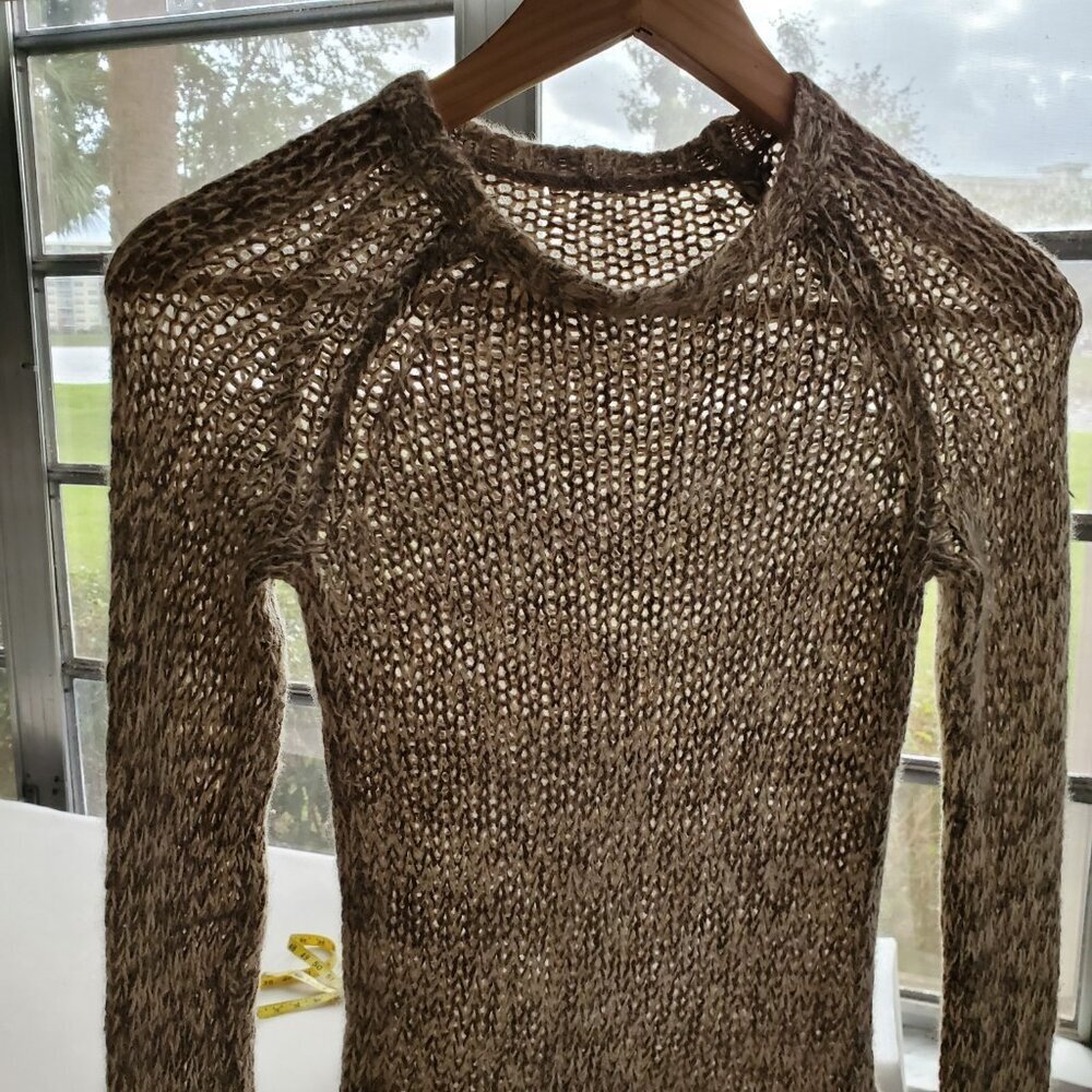 American Eagle Angora Rabbit Hair Wool Blend Form Fitting Open Weave Sweater XS - Picture 5 of 14